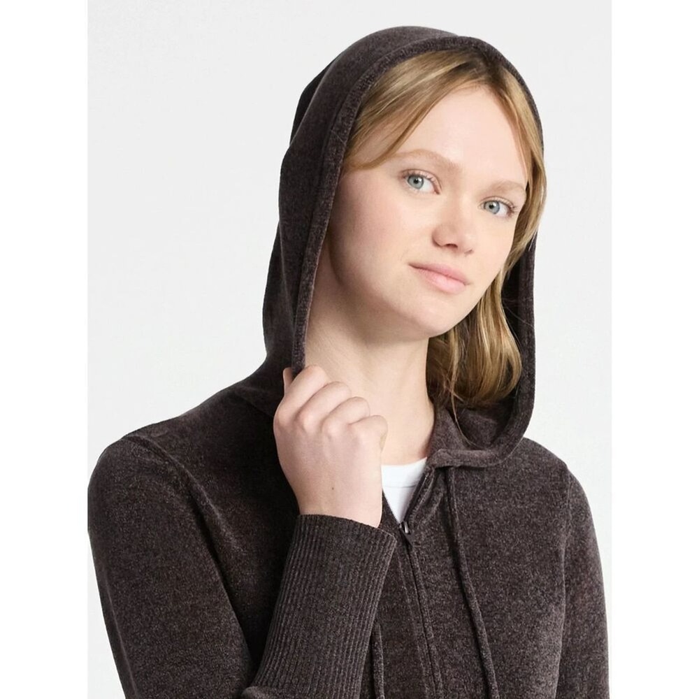 NB Cropped Chenille Full Zip Hoodie Sweater Sz L Breen Chocolate Coffee‎ Brn NWT